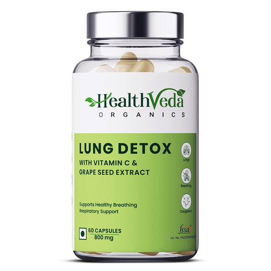 HEALTH VEDA ORGANICS PRIVATE LIMITED Lung Detox With Vitamin C & Grape Seed Extract | 60 Veg Capsules | Supports Healthy Breathing | For Detoxification Of Lungs & Immunity | For Both Men & Women