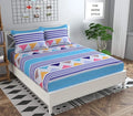The Home Style Cotton Feel Glace Cotton Elastic Fitted Printed Double Bed King Size Bedsheet With 2 Pillow Cover 300 TC White Blue