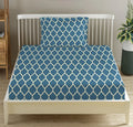 Trance Home Linen 200Tc 100% Cotton 78"X36" Single Size Elastic Fitted Bedsheet Printed Bedspread With 1 Pillow Cover Colour Dori Blue