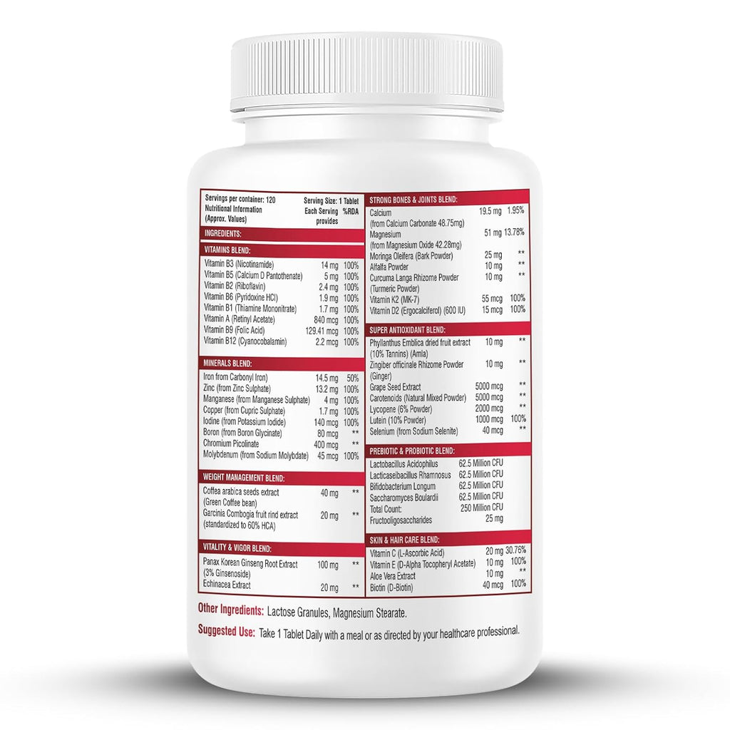 Biotrex Nutraceuticals Multivitamin With Probiotics For Women | Combination of 43 Ingredients | Enhances Energy & Strong Immune Function | Antioxidant | Hair, Skin & Nails | Purity Tested - 120 Tablets