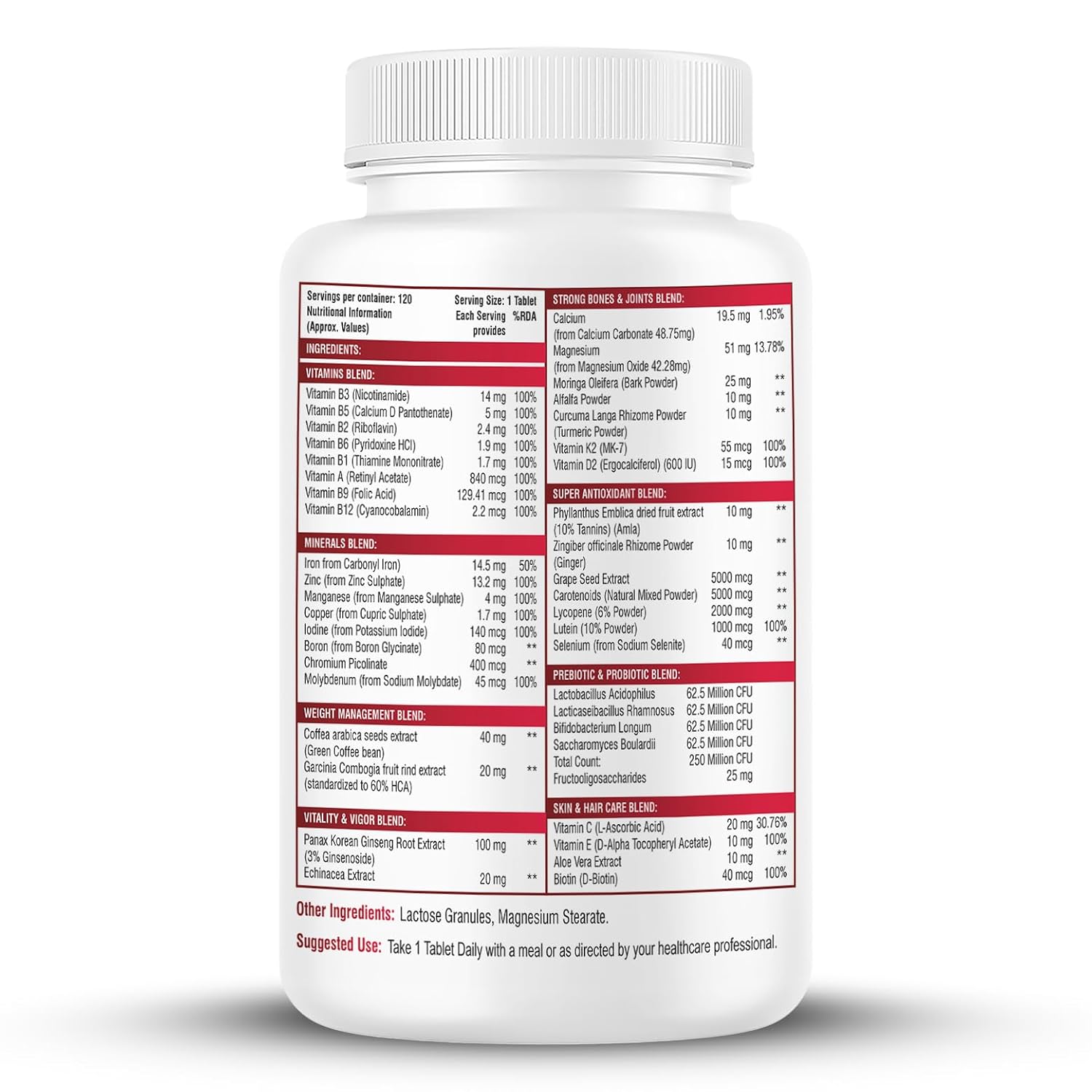 Biotrex Nutraceuticals Multivitamin With Probiotics For Women | Combination of 43 Ingredients | Enhances Energy & Strong Immune Function | Antioxidant | Hair, Skin & Nails | Purity Tested - 120 Tablets