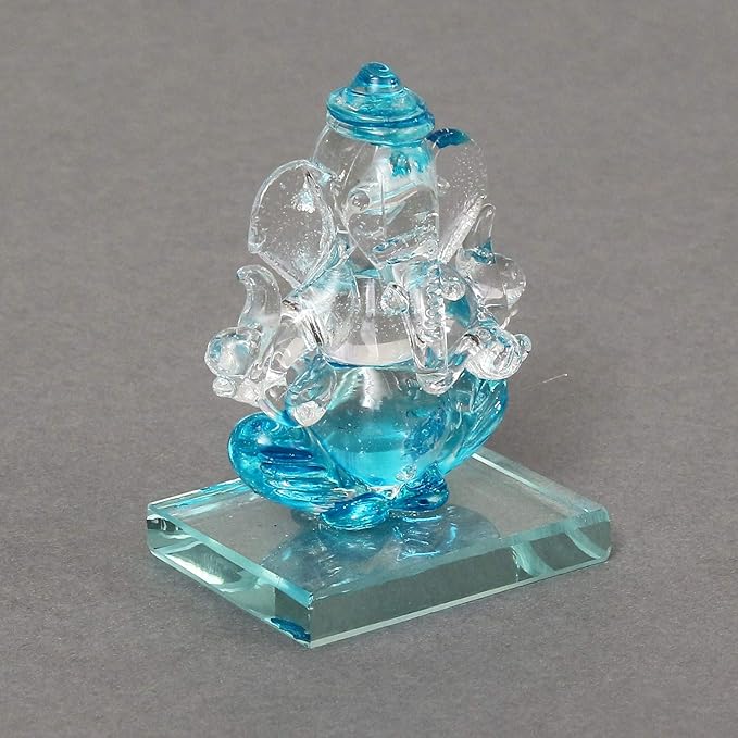 Ecraftindia Skyblue and Transparent Double Sided Crystal Car Ganesha Showpiece