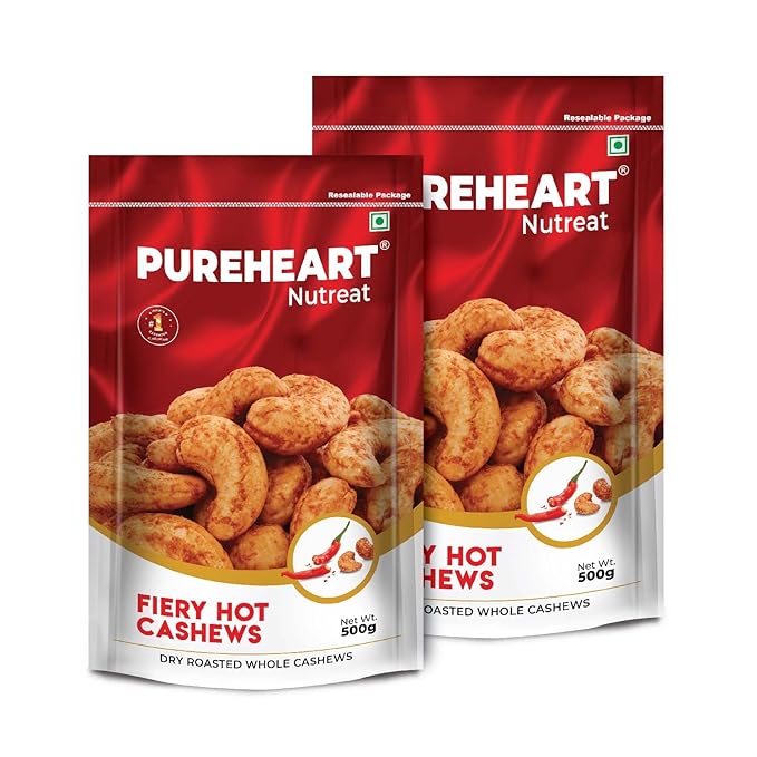 Pureheart Nutreat Fiery Hot Cashews - 500 gms (Pack of 2)