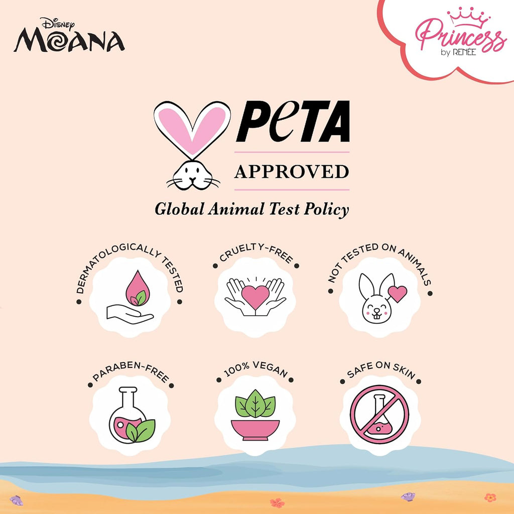 Princess by RENEE Disney Moana Sunscreen with SPF 50, Protects & Nourishes, Zero White Cast, Lightweight & Non-Greasy, Quick-absorbing Formula, Vitamin E, Cocoa Butter, Provitamin B5 Infused, 50 Ml