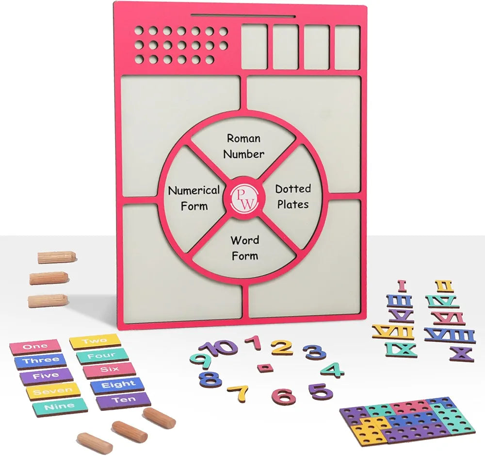 PW Curious Jr. Counting Wizard Math Learning Set, Wooden Board with Number Cards, Counting Sticks, Word Form