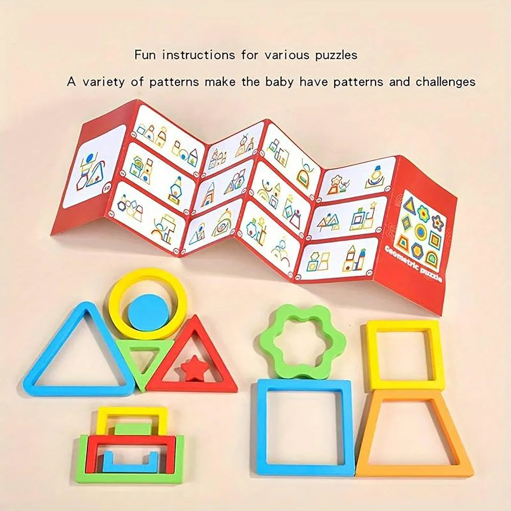 Wishkey Wooden Shapes Puzzle Learning Toy, Montessori Brain Teaser Puzzle Board with 9 Geometric Shapes, Interactive Game Educational Toys