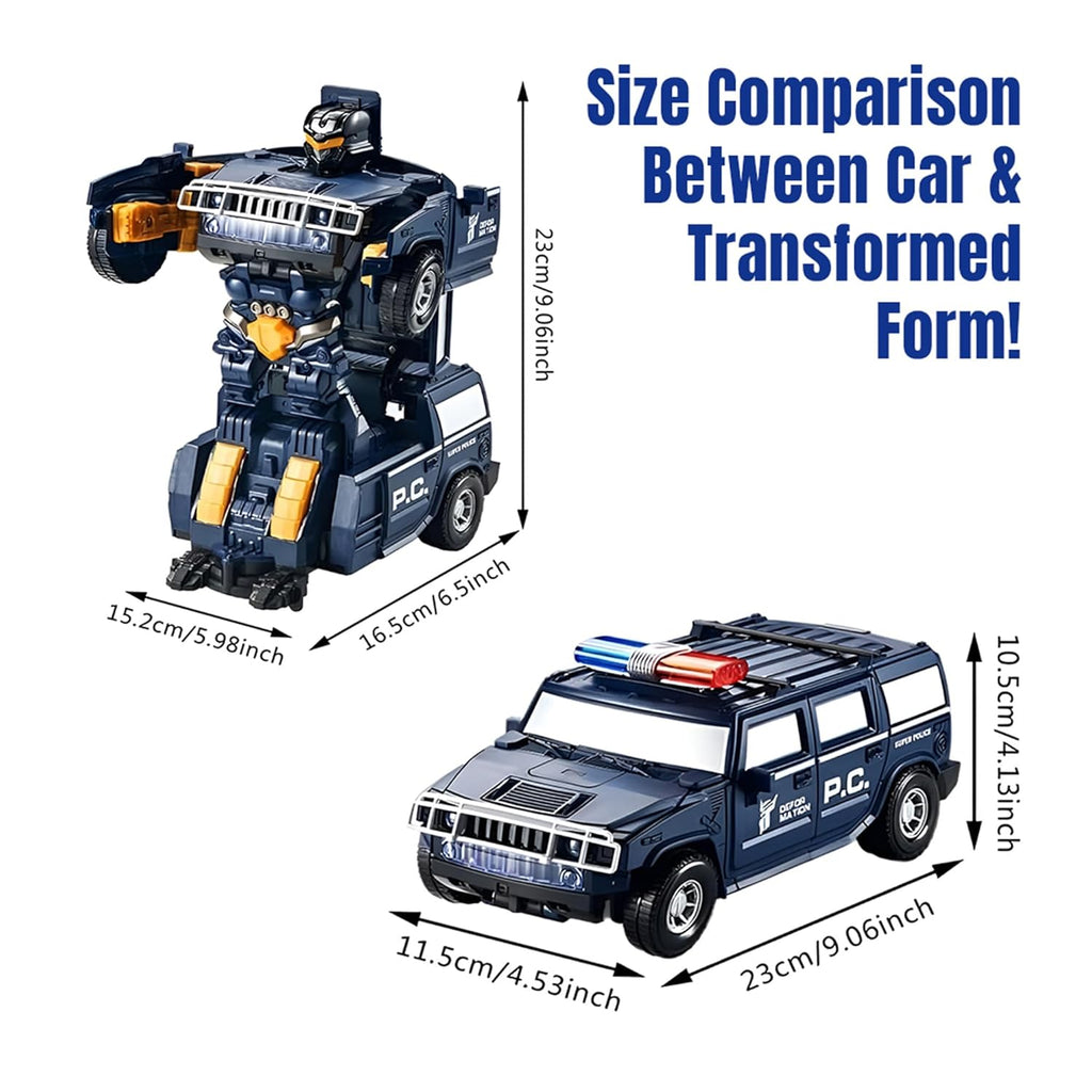 Kidology Transforming Robot Car Black With Light Police Cars for Kids