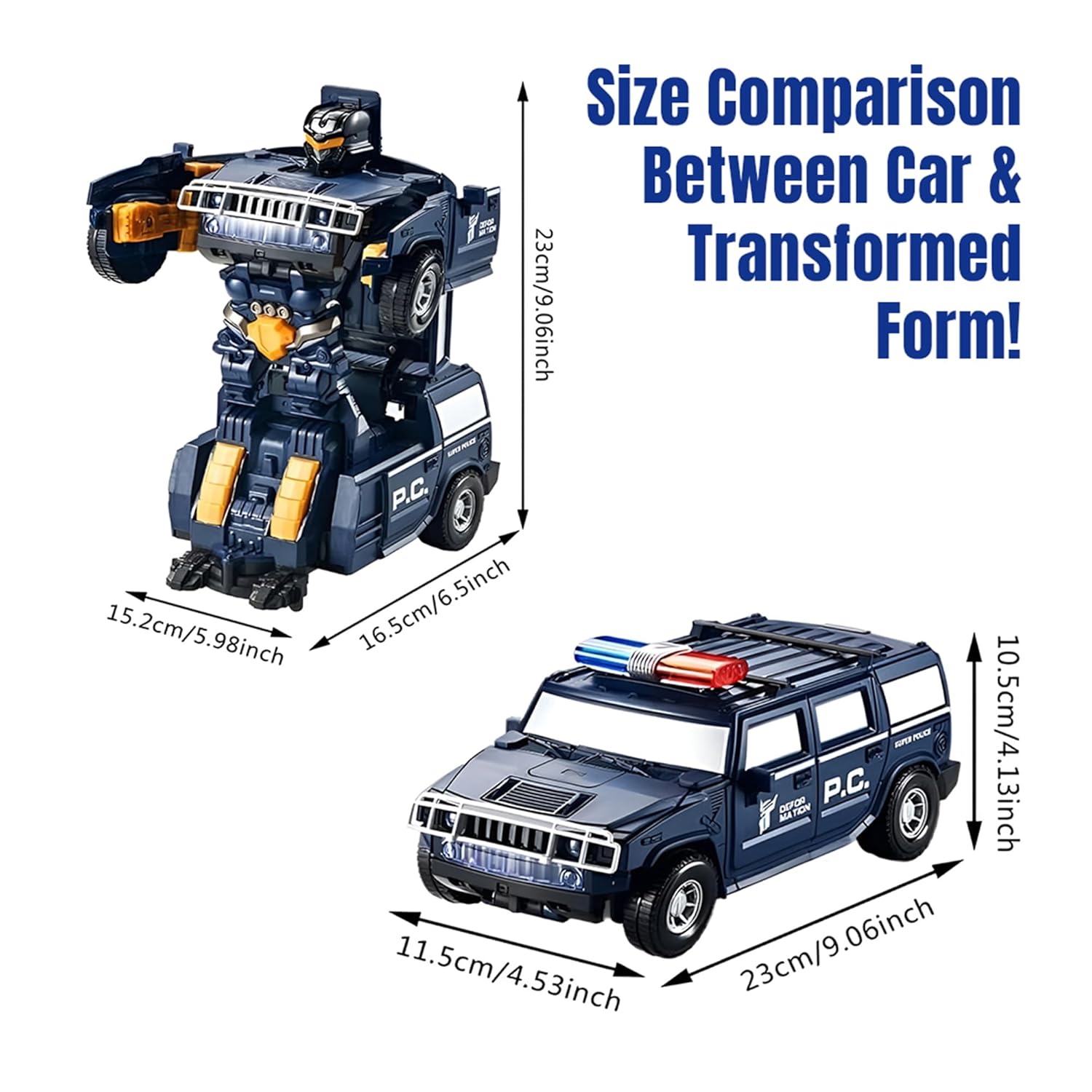 Kidology Transforming Robot Car Black With Light Police Cars for Kids