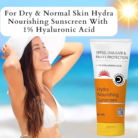 Dermistry Hyaluronic Acid Ultra Hydrating Sunscreen for Dry Skin UVA UVB PA+++ - 50 ml Each (Pack of 2)