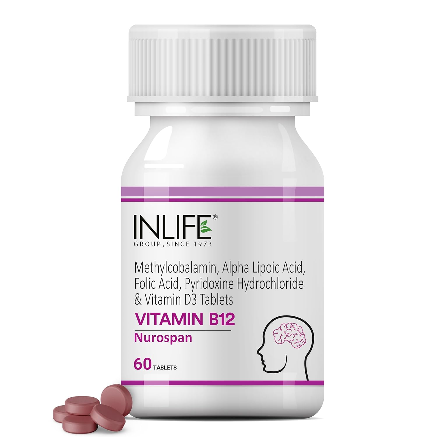 INLIFE Vitamin B12 (Methylcobalamin) 1500mcg Supplement with ALA, Folic Acid, Vitamin D3 | Nerve and Brain Health for Men & Women â€“ 60 Tablets(Pack Of 1, 60)
