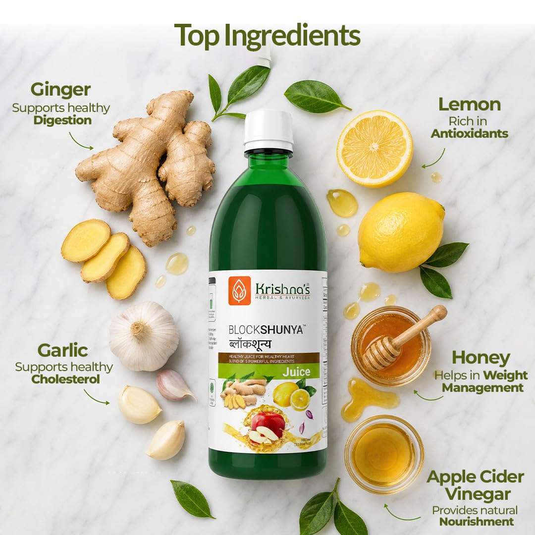 Krishnaâ€™s Blockshunya Juice - 1000 ml | Ayurvedic Herbal Support for Healthy Cholesterol Levels | Heart Wellness Formula