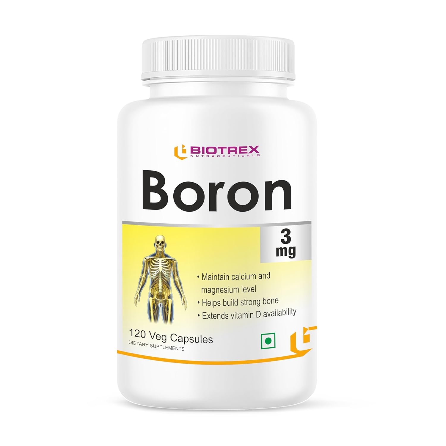 Biotrex Nutraceuticals Boron 3mg | 120 Veg Capsules | Build Strong Bones | Improve Muscle Coordination