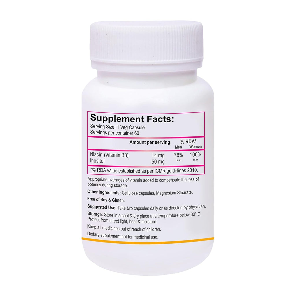 Biotrex Nutraceuticals Niacin 14mg Vitamin B3 With Inositol 50mg Supplement - 60 Veg Capsules