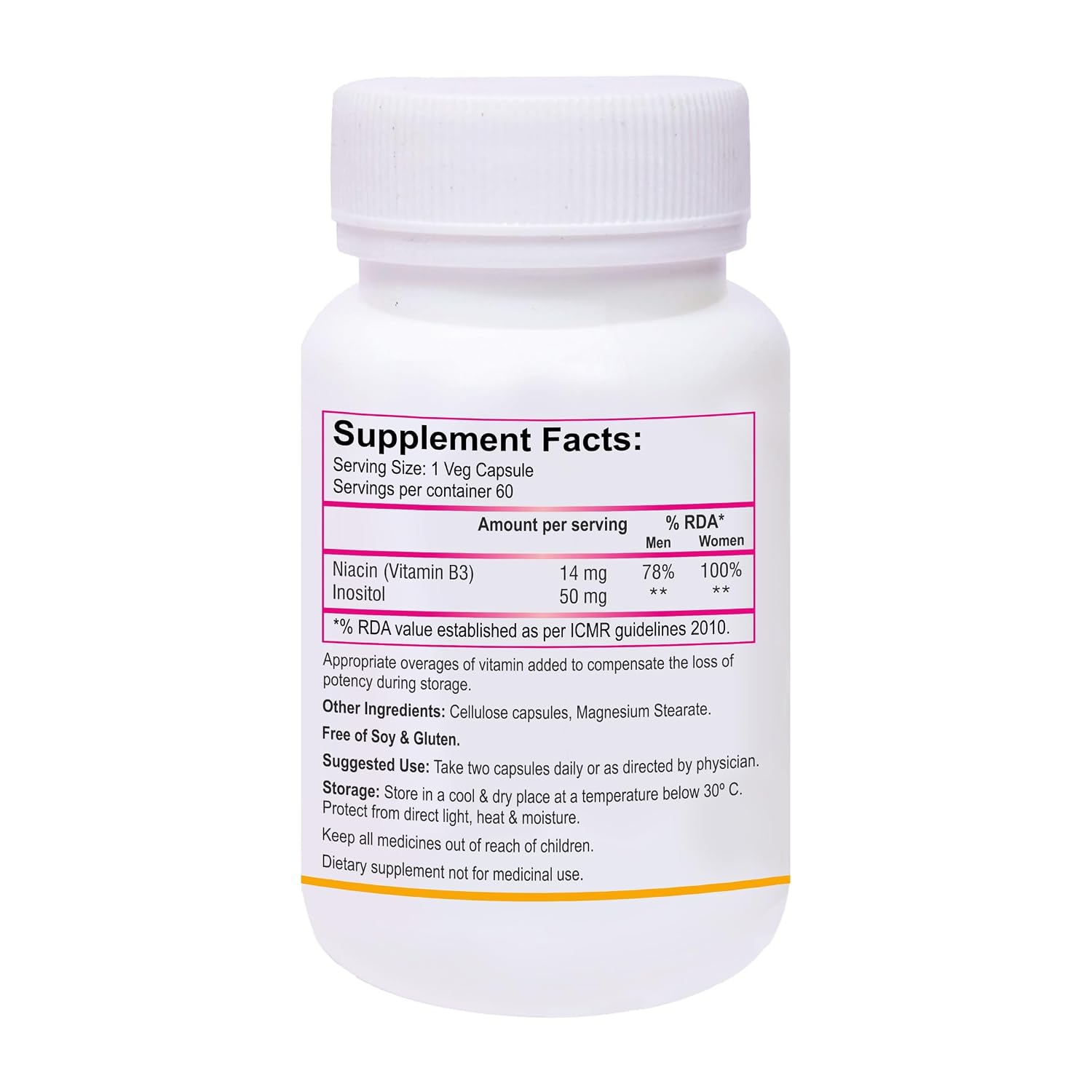 Biotrex Nutraceuticals Niacin 14mg Vitamin B3 With Inositol 50mg Supplement - 60 Veg Capsules