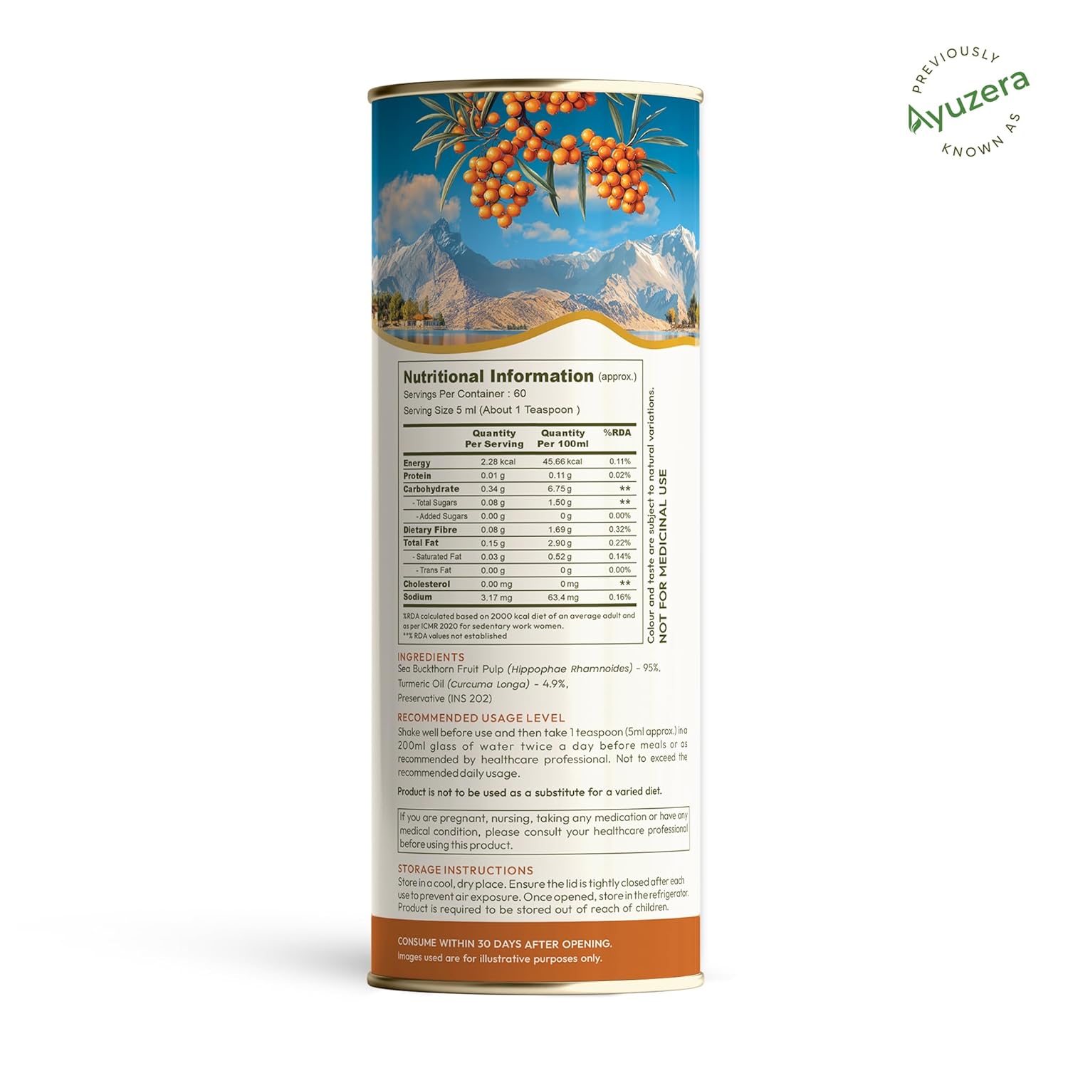Wellwith by Ayuzera Turmeric Curcumin Oil with Sea buckthorn Berry Pulp 300ml | Kidney Detox | Hormonal Support and Skin Health Supplement | Ayurvedic and Natural, Makes 50 Glass Juice (Pack of 1)
