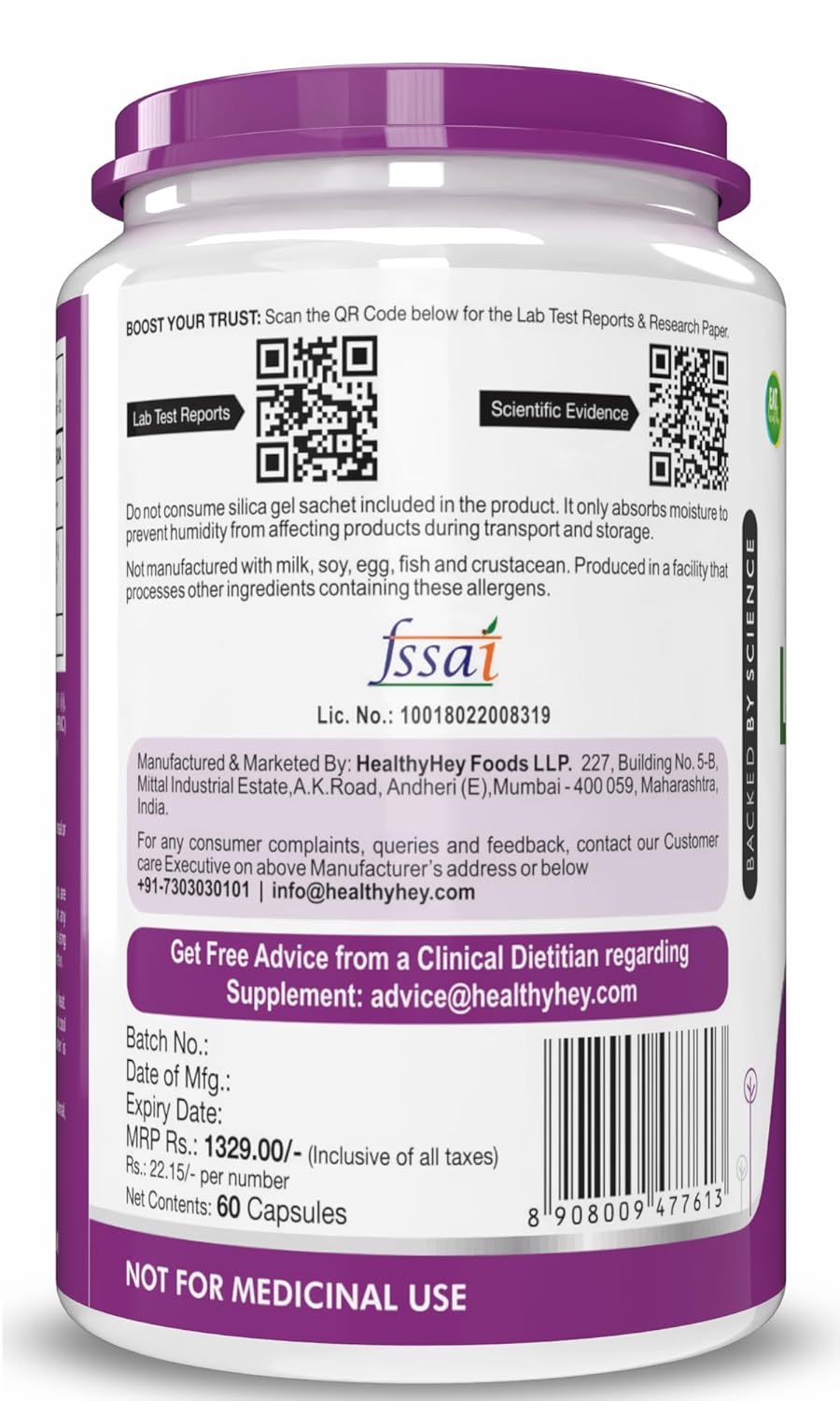 HealthyHey Nutrition Acetyl L-Carnitine (ALCAR)-60 Veg Capsules (Pack of 1)