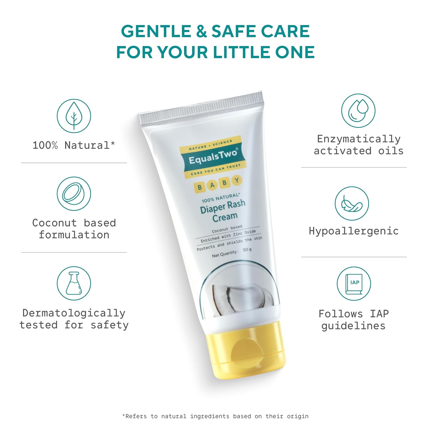 EQUALSTWO by Zydus Baby Diaper Rash Cream With Zinc Oxide, 100% Natural Anti Rash for Babies, Nappy Rashfree for New Born, PH 5.5, Hypoallergenic Dermatologically Tested, 50gm (Pack 1)