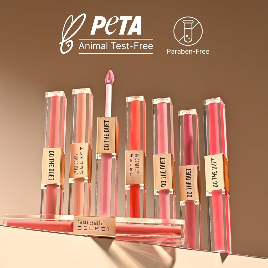 Swiss Beauty Select Do The Duet Lipstick | Matte Liquid Lipstick + Tinted Gloss | Infused with Vitamin E and Jojoba Oil | Shade-Lady Pink, 3ml |
