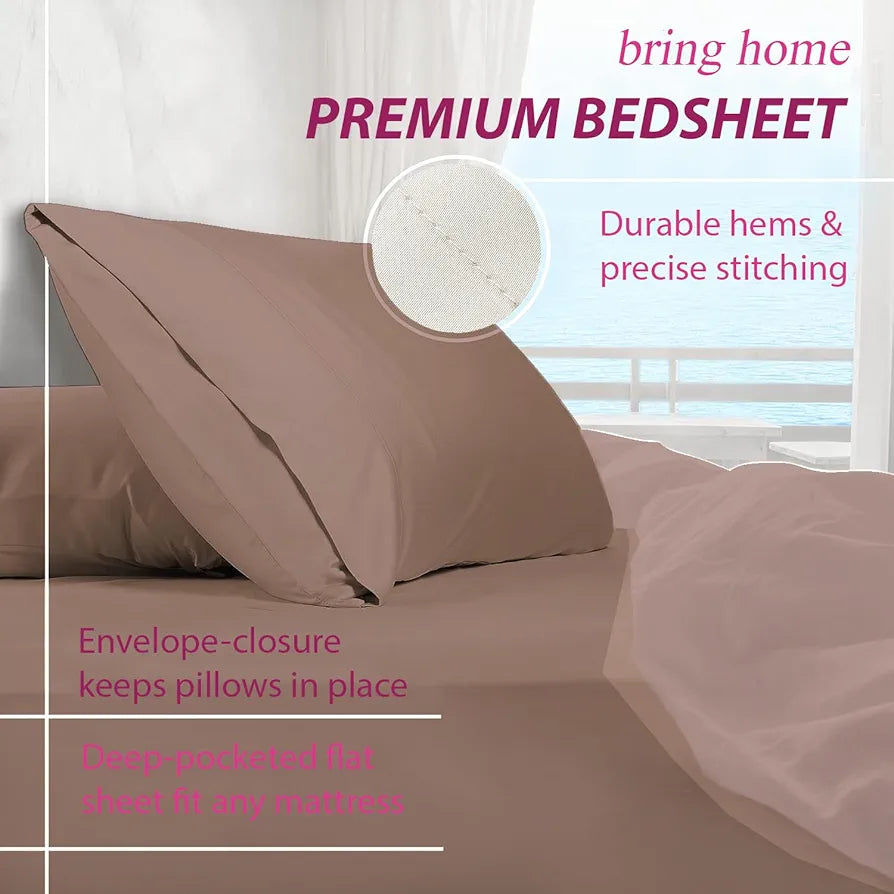 Trance Home Linen Premium 300 Tc Pure 100% Cotton Solid Single Size Fitted Bedsheet with 1 Pillow Cover Colour Blush