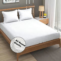 Fresh From Loom 240 TC Satin Striped Soft Bed Covers King Size Bed with Two Pillow Cover Elastic Bedsheet White