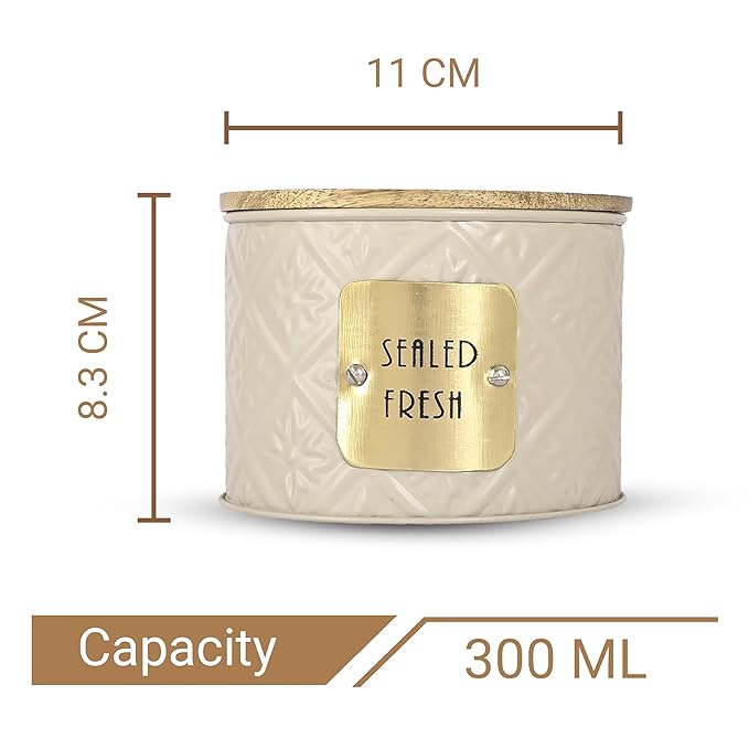 Femora Kitchen Storage Jars Tin Jar With Wooden Lid Air Tight Jar | 300 Ml | Pack of 2