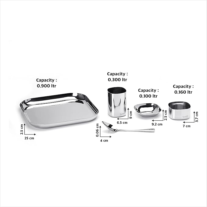 Sumeet Square Stainless Steel Heavy Gauge Mirror Finish Dinner Set of 15 Pc