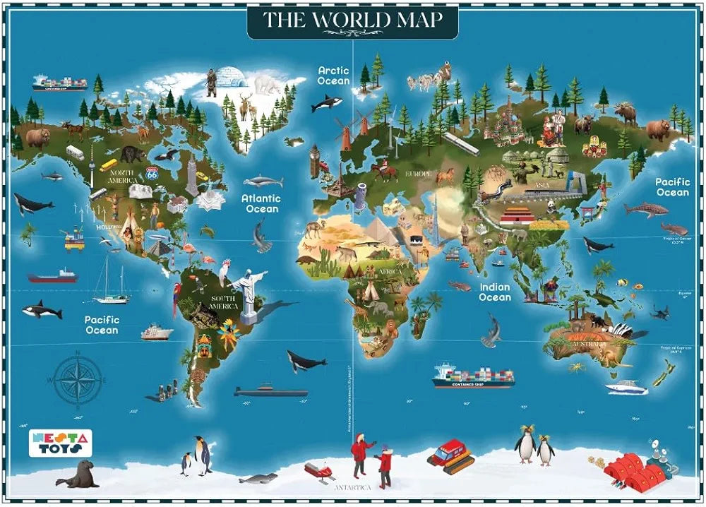 Nesta Toys Floor Puzzle & Game World Map Jigsaw Puzzle, Educational Toy Gifts for Boys & Girls Ages 6 to 14 Geography for Kids 108 pcs, 70 x 50 cm