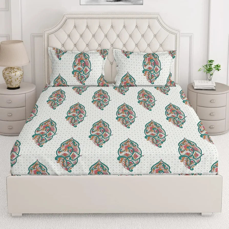 Layers Toughened Cotton Bedsheet for Double Bed King Size with Pillow Cover Set 225 TC Olive