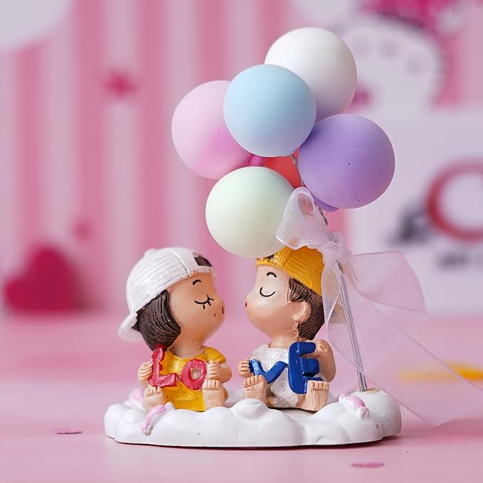 Ecraftindia Cute Couple Statue With Balloons Decorative Showpiece | Valentine Gift