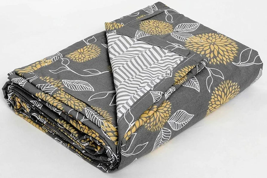 Trance Home Linen 150 GSM Pure Cotton Reversible Dohar Single Bed Size Ac Blanket Comforter Soft Light-Weight Bed Blanket 56 X 88 Inch Colour Grey Yellow Abstract