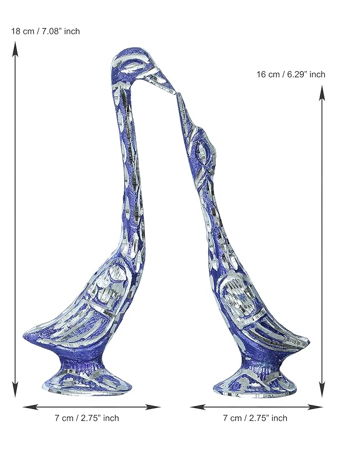 Ecraftindia 7 Inch Blue Kissing Swan Couple Handcrafted Decorative Figurine