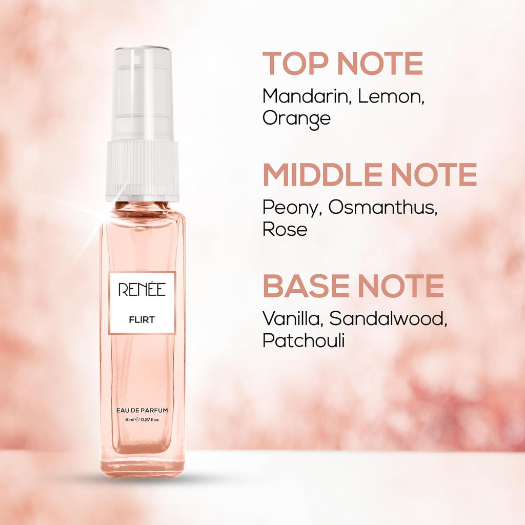 RENEE Flirt Eau De Parfum 8ml - Premium Long-lasting Fragrance With Notes of Mandarin, Rose, Vanilla - Versatile Scent for All Occasions - Perfect Gifting Option