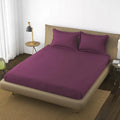 Trance Home Linen 100% Cotton 78x72 inch King Elastic Fitted Bedsheet 400TC Soft Durable Plain Bed Sheet with 2 Pillow Covers Colour Plum