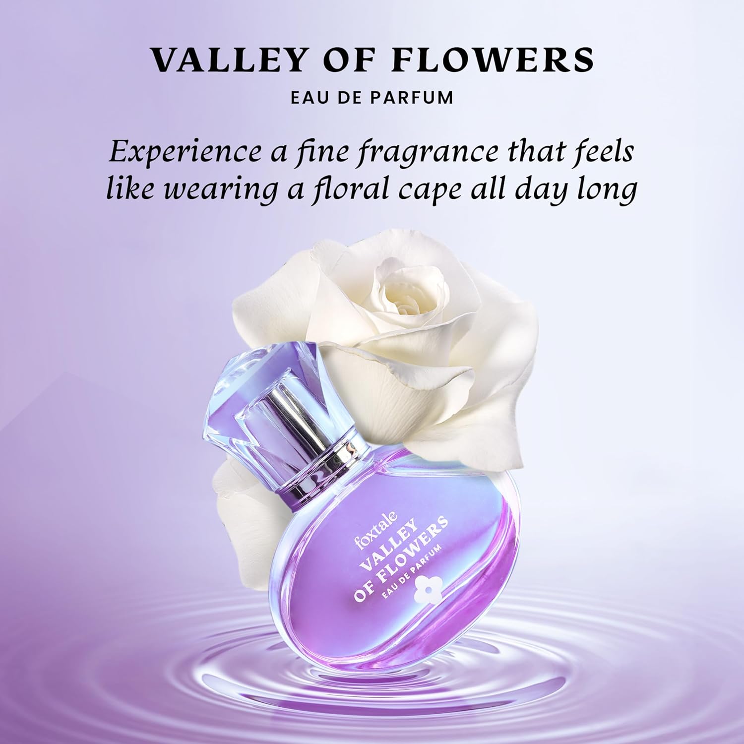 Foxtale Valley of Flowers Eau De Parfum | Long Lasting Floral Perfume | With Notes of Jasmine Sambac, Green Mandarin & Madagascar Vanilla | Luxury Perfume