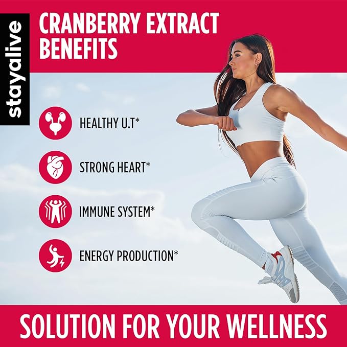 StayAlive Cranberry Supplement for UTI PCOS PCOD 20900mg 50:1 Cranberry Extract - 120 caps