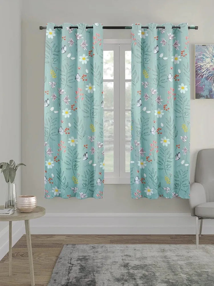 The Home Style Supersoft Printed Cotton Brushed Microfiber Eyelet Window Curtain 4x5 Feet  Grommet Curtain for Living Room