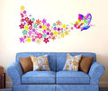 Decals Design Butterfly with Colorful Flowers Blowing' Wall Sticker