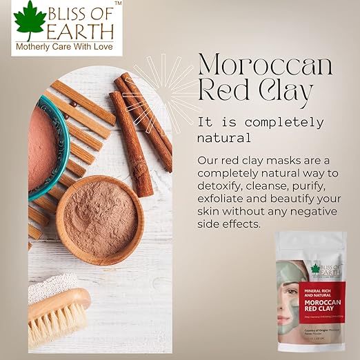 Bliss of Earth Original Moroccan Red Clay Powder - 100 gms Each (Pack of 2)