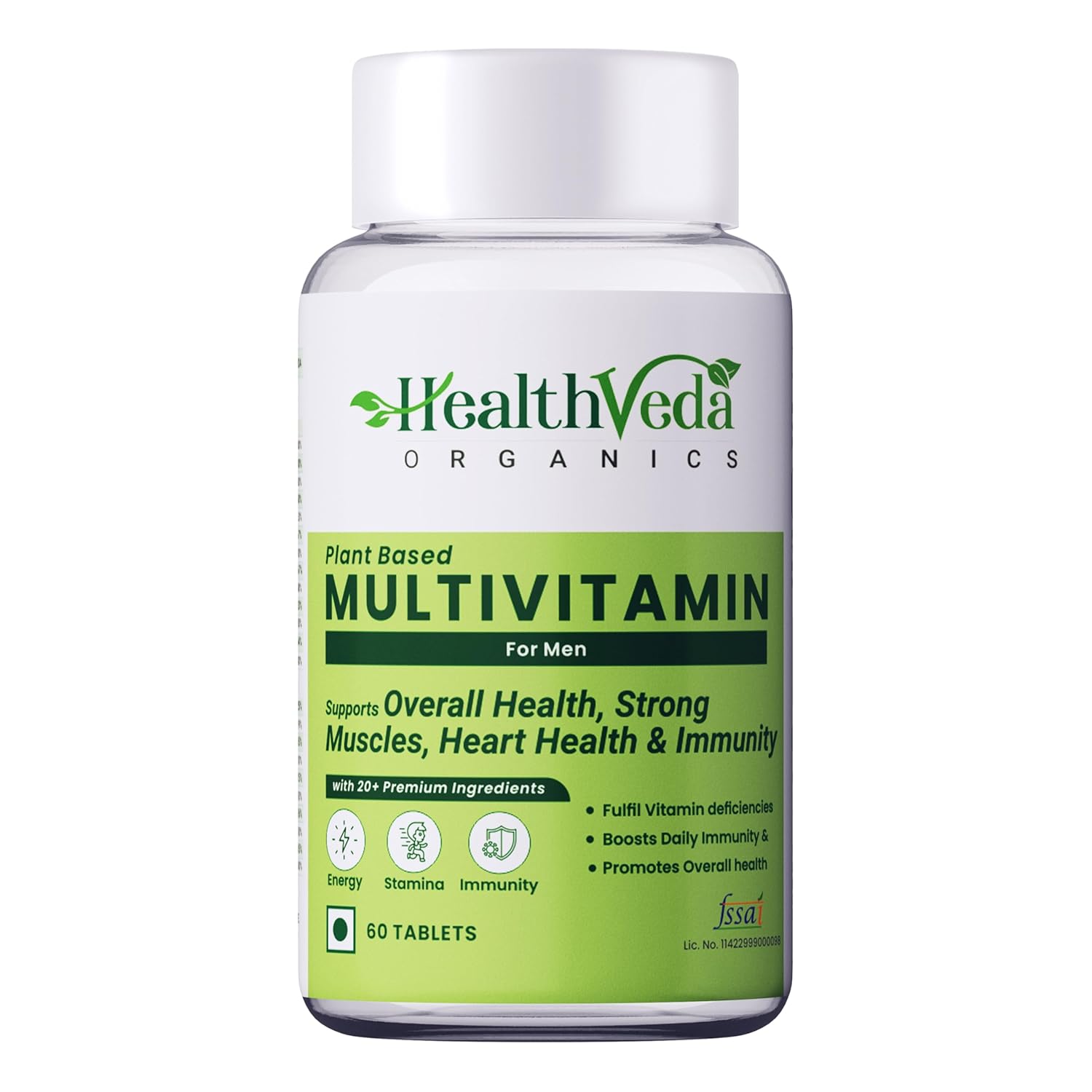 Health Veda Organics Multivitamin for Men, 60 Multivitamin Tablets, with Zinc, Vitamin C, Vitamin D3, Multiminerals and Ginseng Extract, Enhances Energy, Stamina & Immunity