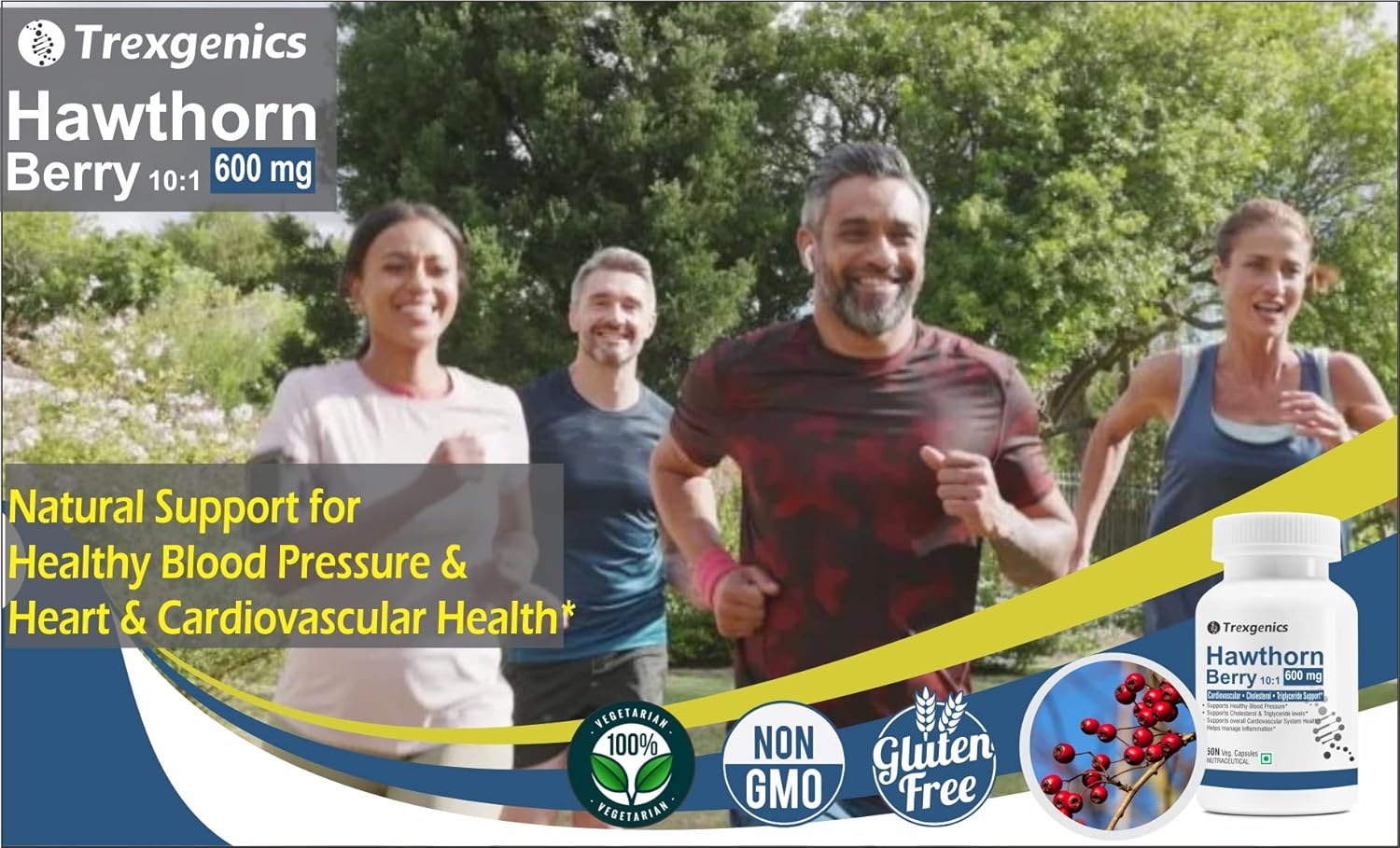Trexgenics HAWTHORN BERRY 600 mg Cardiovascular, Cholesterol, triglycerides, Blood Pressure Support VEGAN & NON-GMO (60 Veg. Capsules) (Pack of 1)