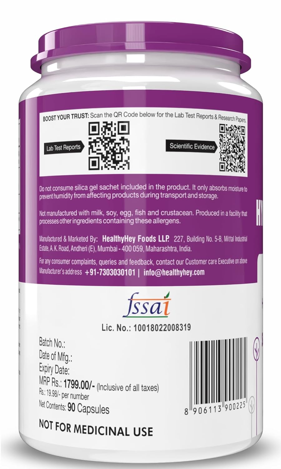 HealthyHey Nutrition Hyaluronic Acid 2X Plus Veg Capsules -90 Count