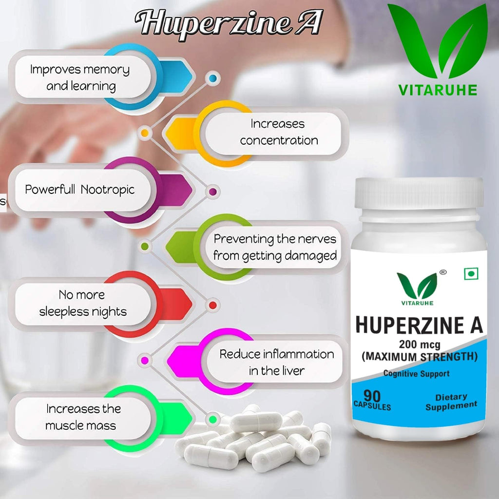 VITARUHEÂ® Huperzine A 200mcg Per Serving, 90 Capsules, (Huperzine A Supplement), Supports Focus, Cognition, Memory and Learning Ability, Premium Brain Health Supplement, No GMOs