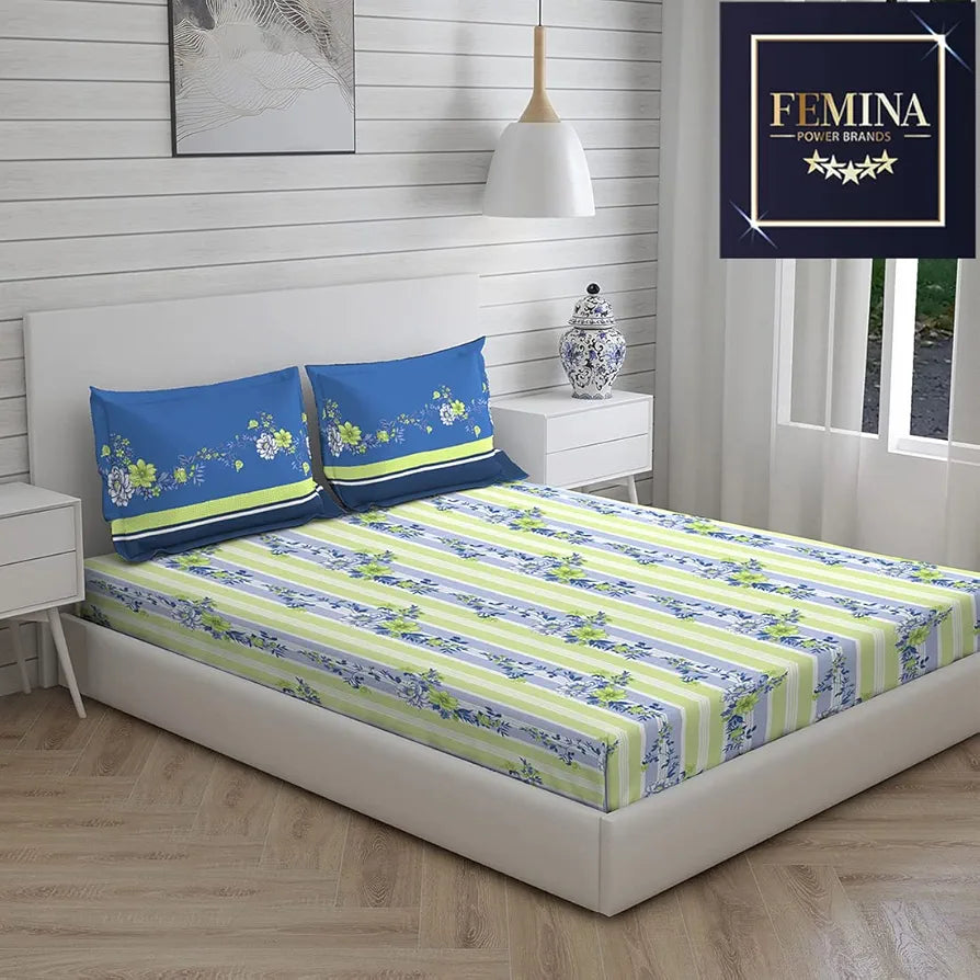Layers Firenze Cotton Bedsheet Set for All Seasons Lightweight 140 TC Queen Size Dark Blue 1 Color