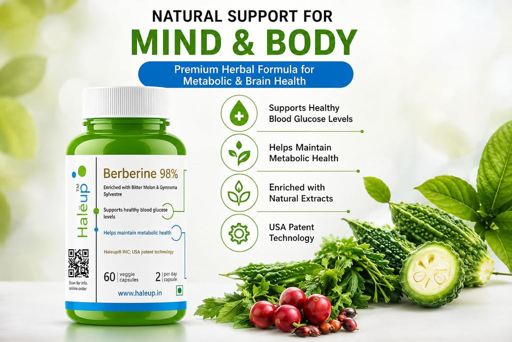 Haleup Berberine 98% high bioavailability 6-in-1 with Bitter Melon Extract, 60 capsules, Chromium Picolate and Vitamin B12 | Berberine Capsules 400 mg