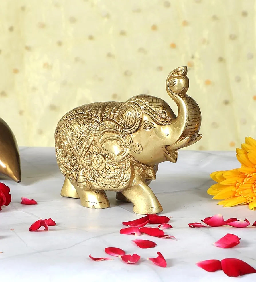Two Moustaches Maharaja Elephant Design Brass Showpiece