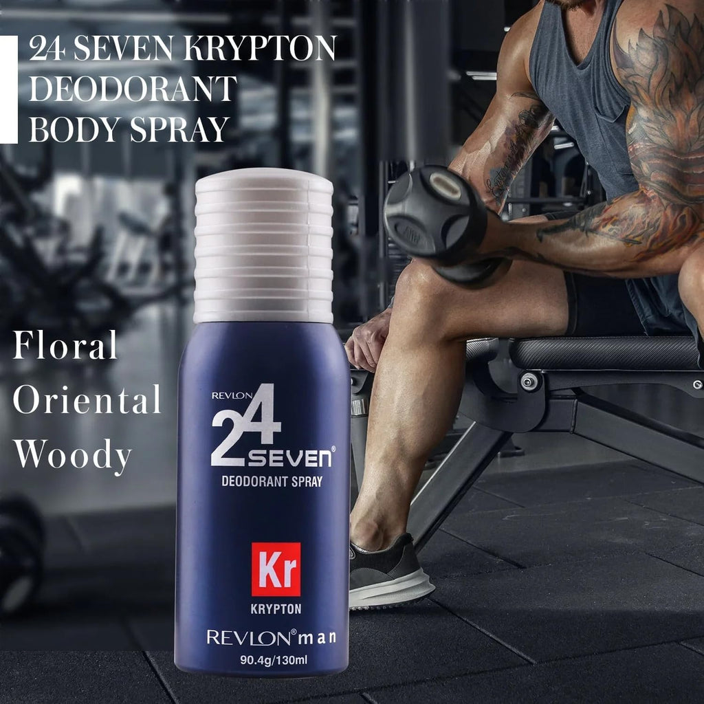 Revlon 24 Seven Perfumed Body Spray for Men & Women | Long-Lasting Fragrance for All-Day Freshness | Invigorating, Light & Refreshing Scent | Krypton-130ml