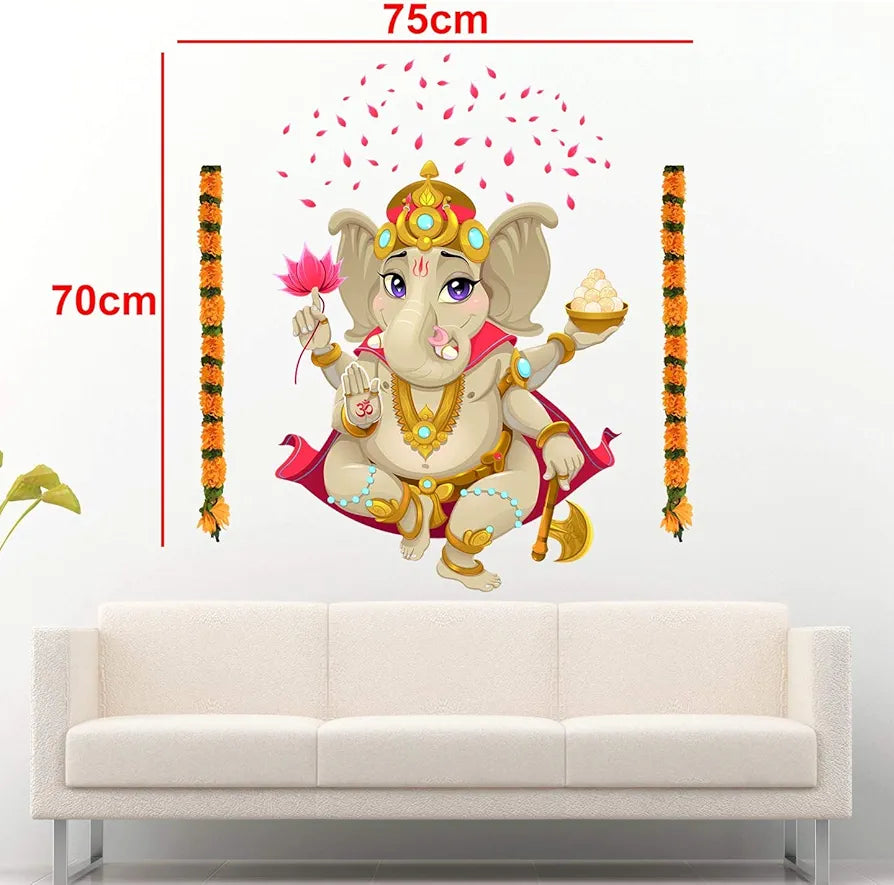 StickMe Lord Ganesha Garland Flower Wall Sticker Self Adhesive Vinyl - SM552
