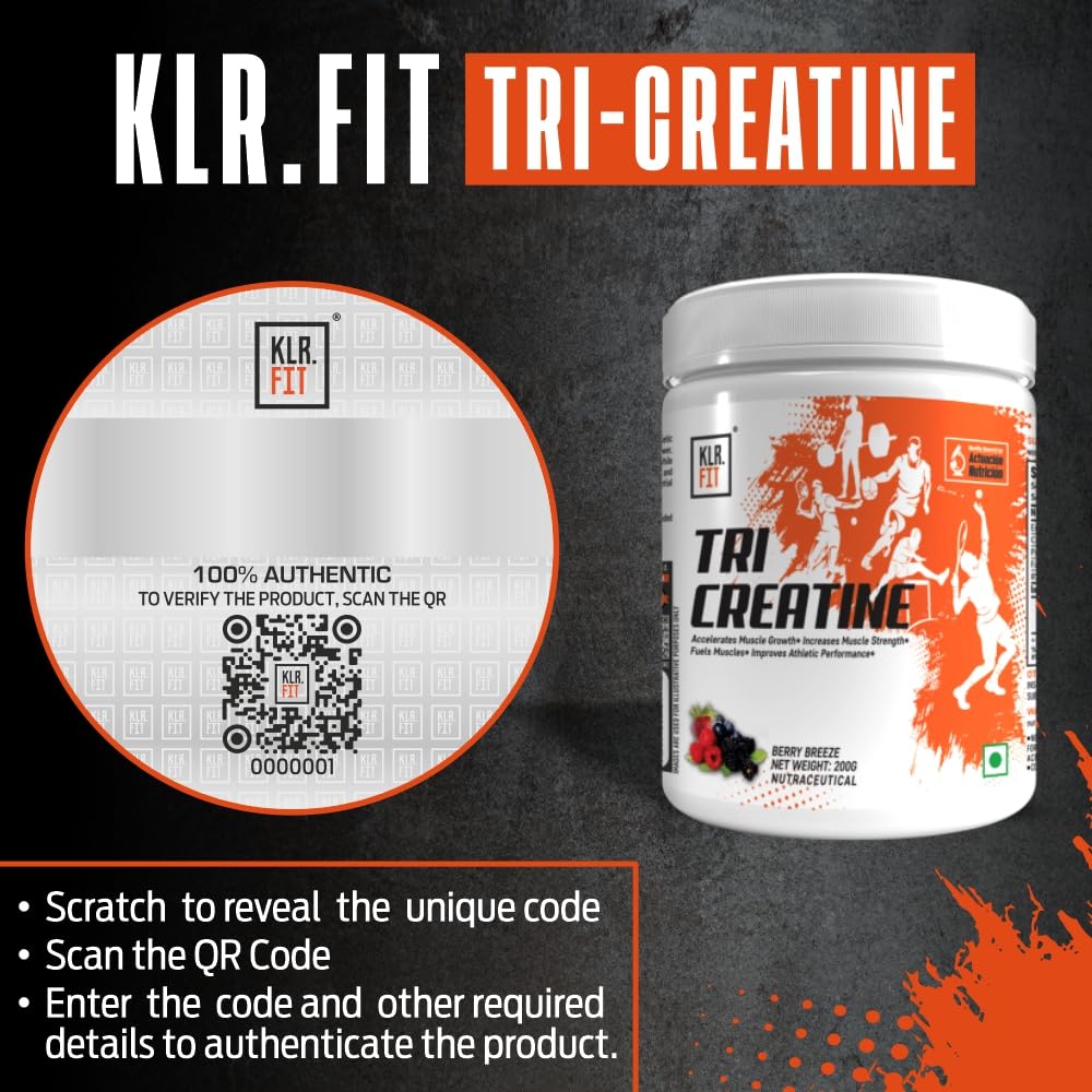 Tri Creatine Powder I Muscle Growth Supplement I 200 Gm I 40 Servings I Boosts Athletic Performance I Berry Breeze flavour
