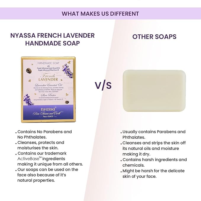 Nyassa Luxurious French Lavender Handmade Natural Bathing Soap - 150 Gms