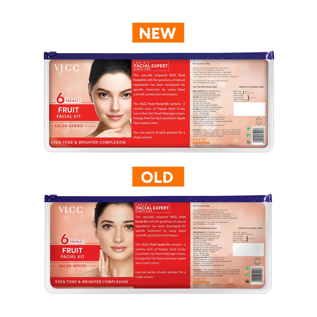 VLCC Salon Series Fruit Facial Kit - ( 6 Facials ) - 300 g | At Home Fruit Facial | Tightens Skin, Lightens Dark Spots & Brightens Skin Tone | Papaya, Cucumber, Peach, Orange & Green Apple.
